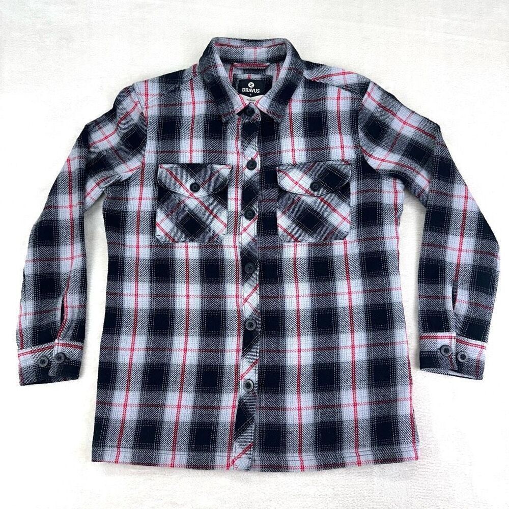 DRAVUS Shirt Mens Small Grey‎ Red Plaid Long Sleeve Blanket Flannel Button Up